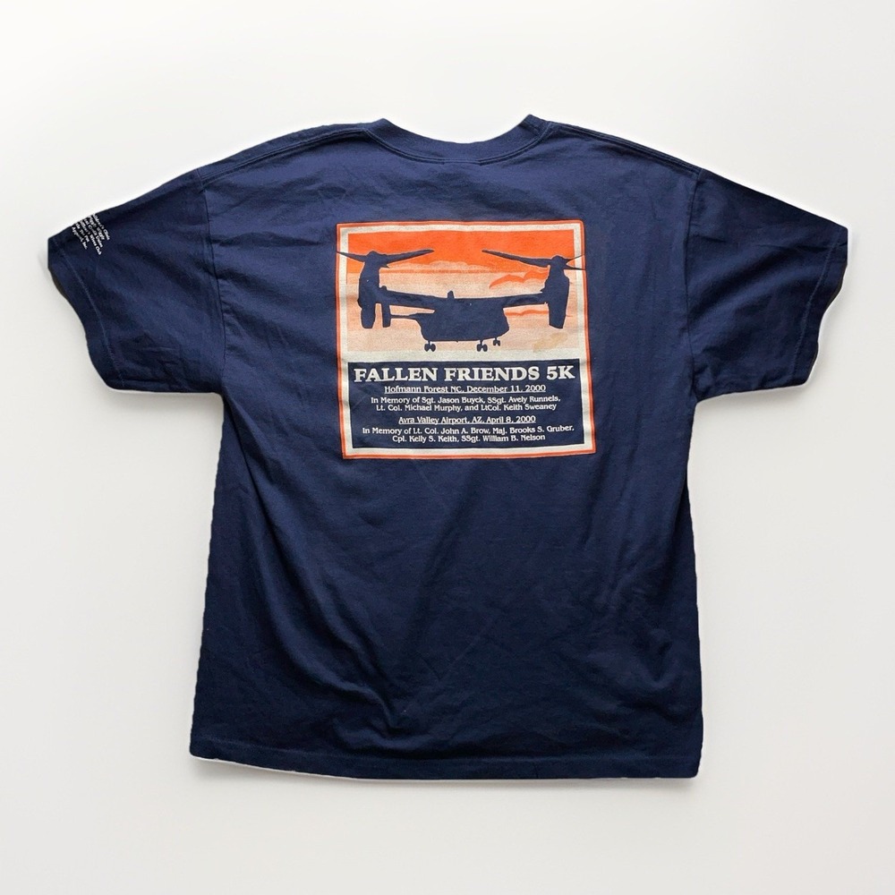 Vintage 2000s Fallen Friends V-22 Osprey Military Memorial T-Shirt Men's L Blue